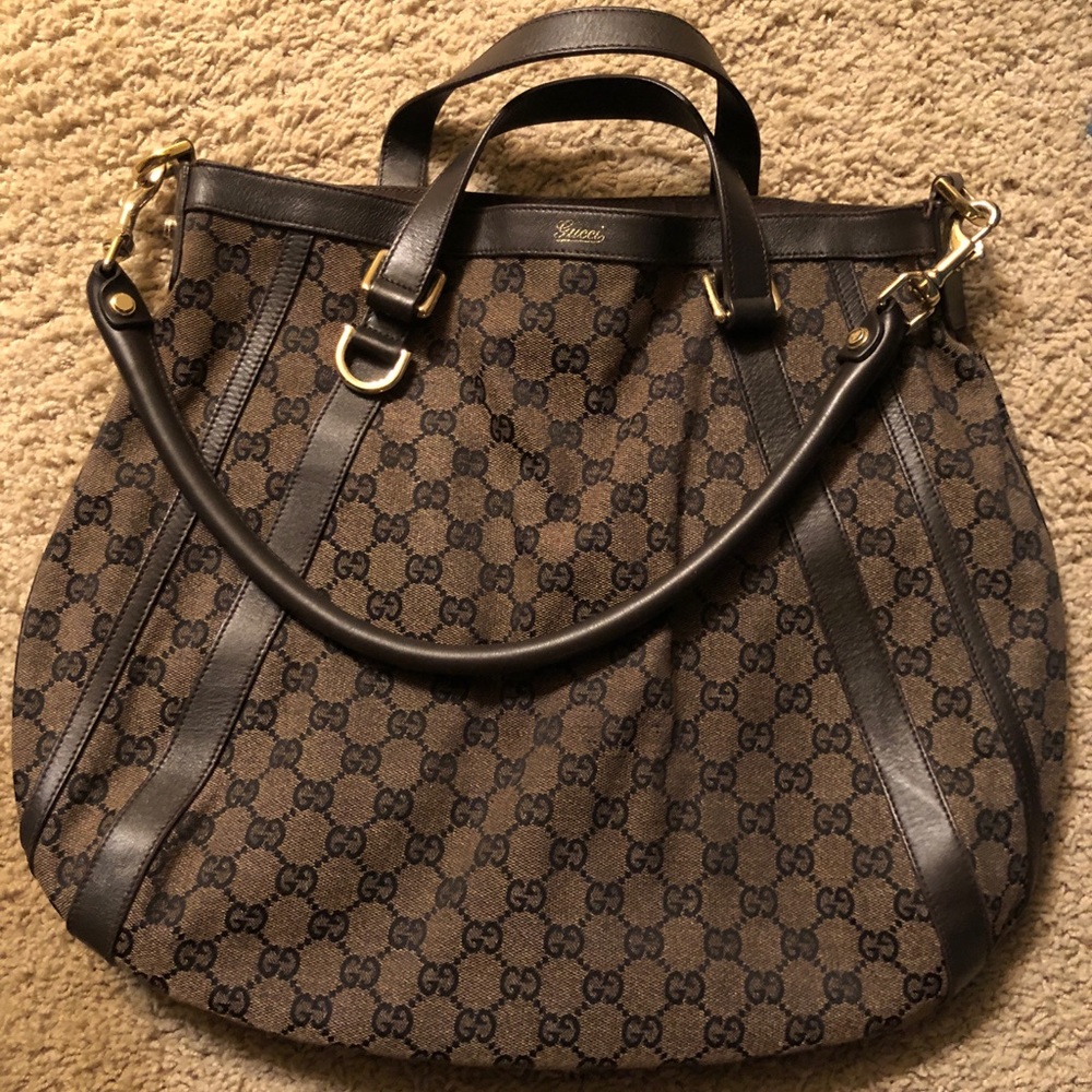 Gucci- Brown GG Canvas Abbey Convertible Hobo Bag